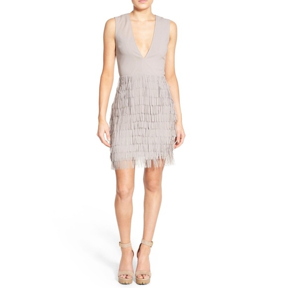 Missguided Dresses & Skirts - NWT Missguided Gray Deep V Fringe Dress